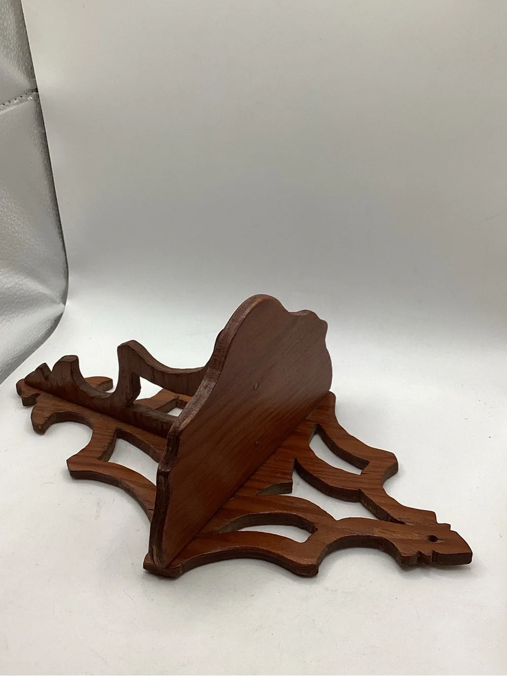 vintage hand-carved wooden wall shelf  scrollwork